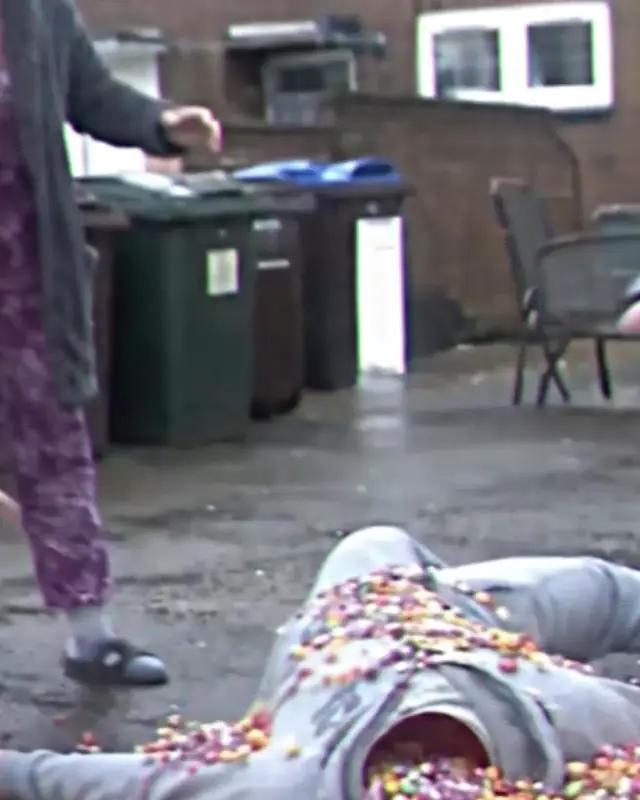 A street flooded with sweets